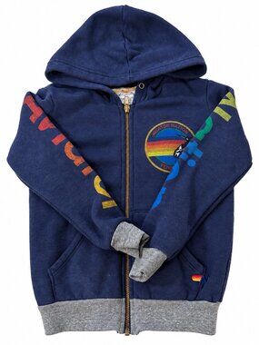 Aviator Nation Kids Navy Rainbow Sleeve Logo Zip Hoodie Size 6